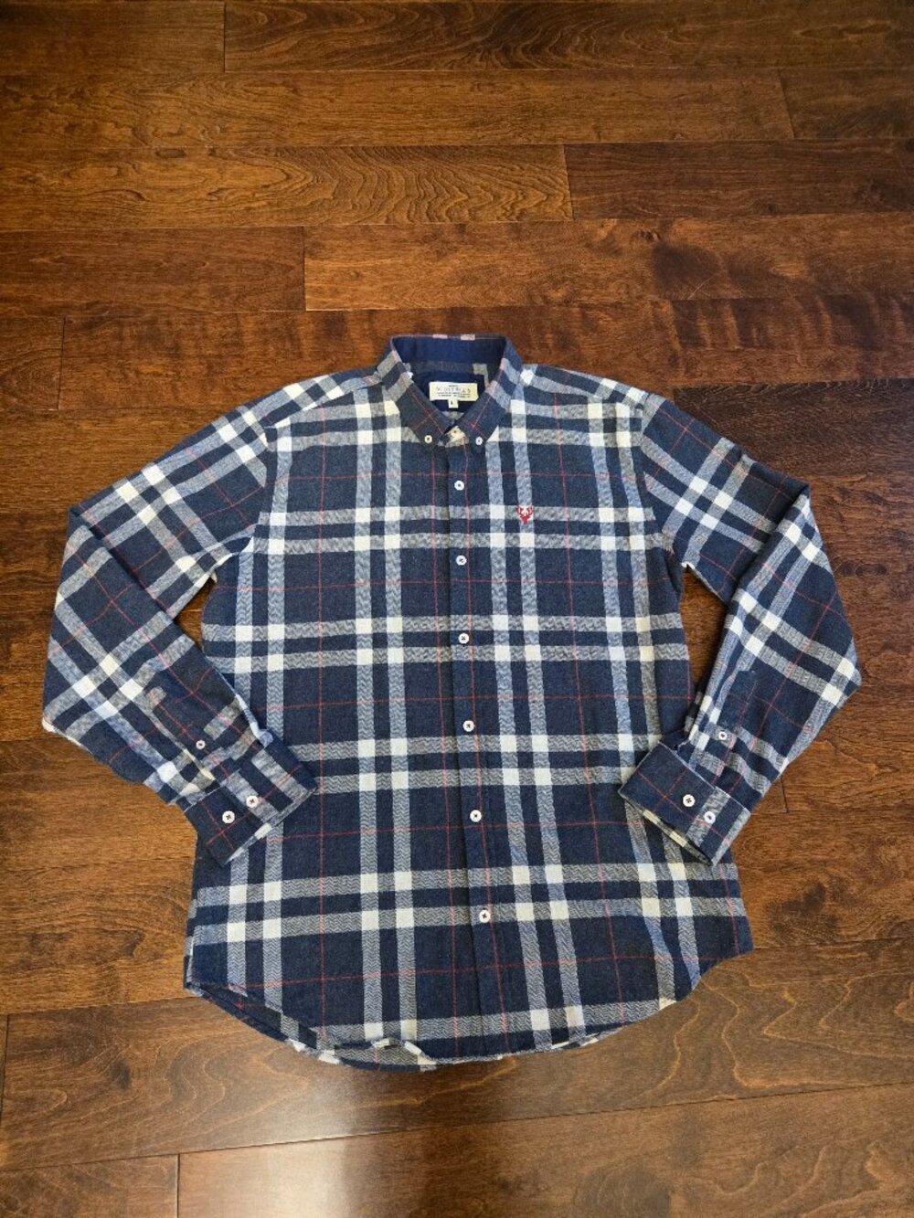 Scott Ellis Men's Grey‎ & White Plaid Flannel Button Down Shirt Size L